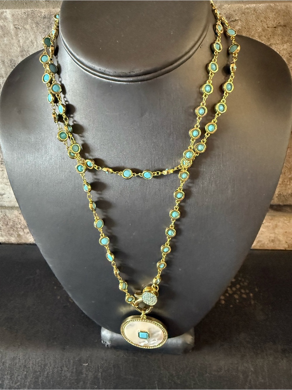 Freida Rothman Gold  Turquoise Station 36 in Necklace - Picture 3 of 3